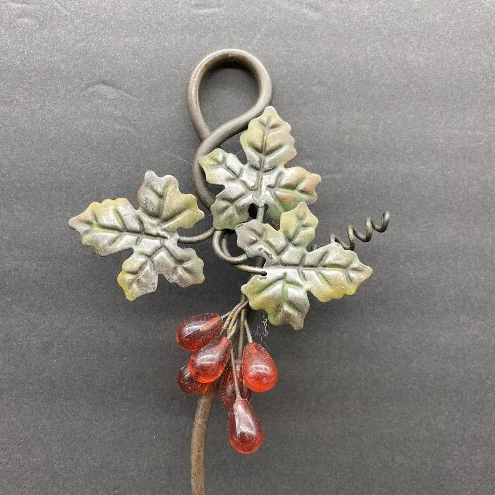 Vintage 80s Grape Vine Wall Candle Sconce Metal Toleware Tuscan Farmhouse Rustic